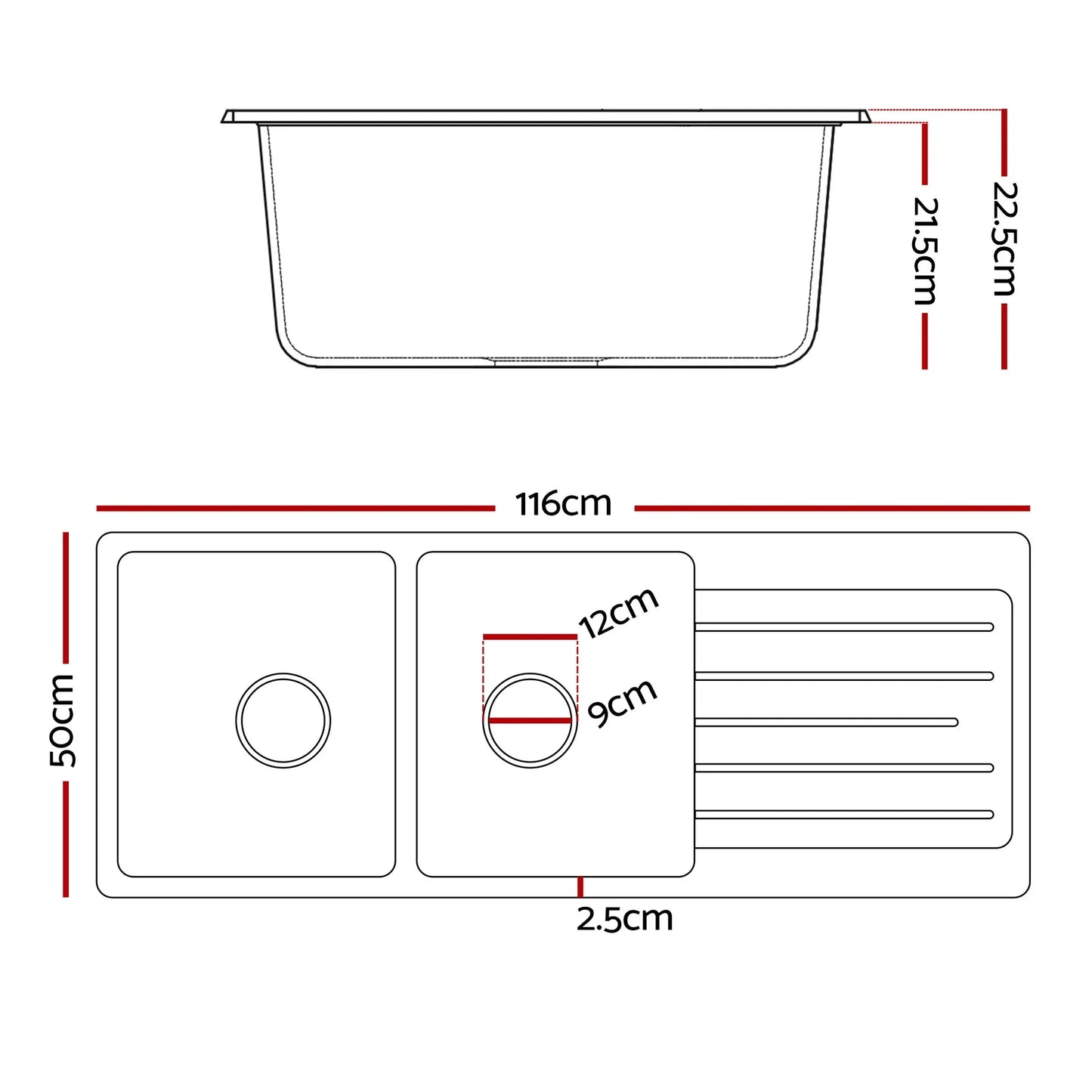 Cefito Kitchen Sink 116x50cm Granite Stone Sink Double Bowl White - Mekamart Australia