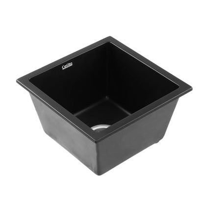 Cefito Kitchen Sink 38x38cm Granite Stone Sink Single Bowl Black - Mekamart Australia