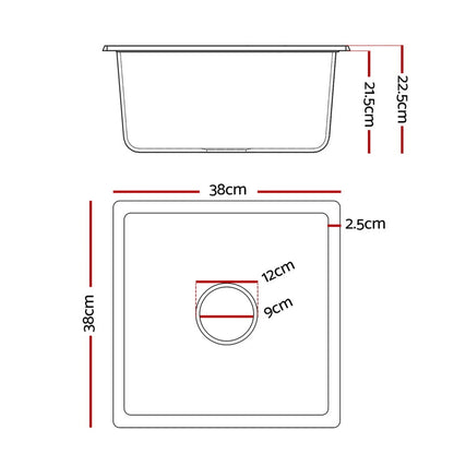 Cefito Kitchen Sink 38x38cm Granite Stone Sink Single Bowl Black - Mekamart Australia