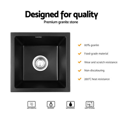 Cefito Kitchen Sink 38x38cm Granite Stone Sink Single Bowl Black - Mekamart Australia