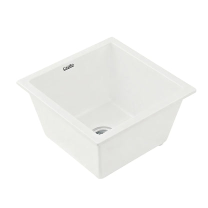 Cefito Kitchen Sink 38x38cm Granite Stone Sink Single Bowl White - Mekamart Australia