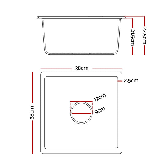 Cefito Kitchen Sink 38x38cm Granite Stone Sink Single Bowl White - Mekamart Australia