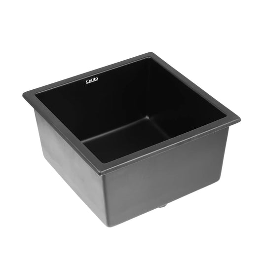 Cefito Kitchen Sink 45x45cm Granite Stone Sink Single Bowl Black - Mekamart Australia