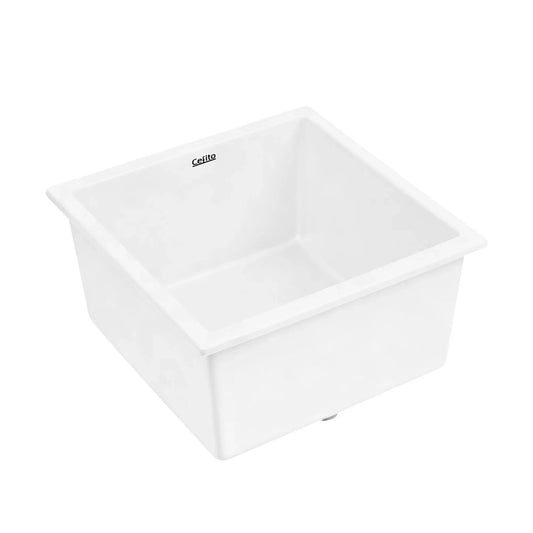 Cefito Kitchen Sink 45x45cm Granite Stone Sink Single Bowl White - Mekamart Australia