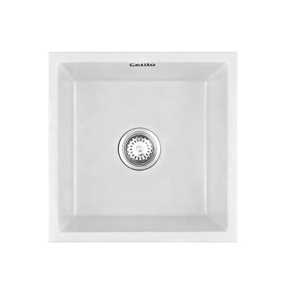 Cefito Kitchen Sink 45x45cm Granite Stone Sink Single Bowl White - Mekamart Australia