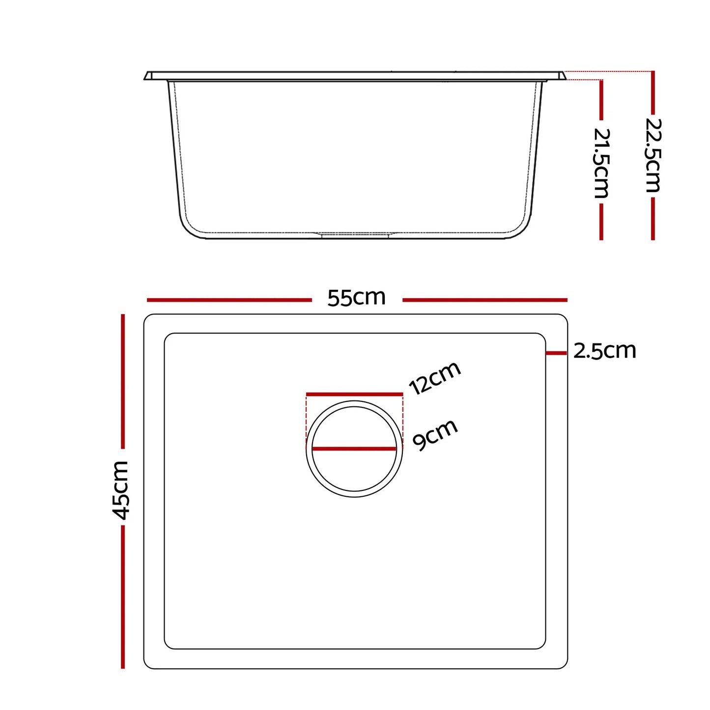 Cefito Kitchen Sink 55x45cm Granite Stone Sink Single Bowl Black - Mekamart Australia