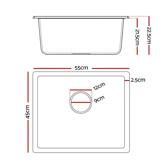 Cefito Kitchen Sink 55x45cm Granite Stone Sink Single Bowl Black - Mekamart Australia