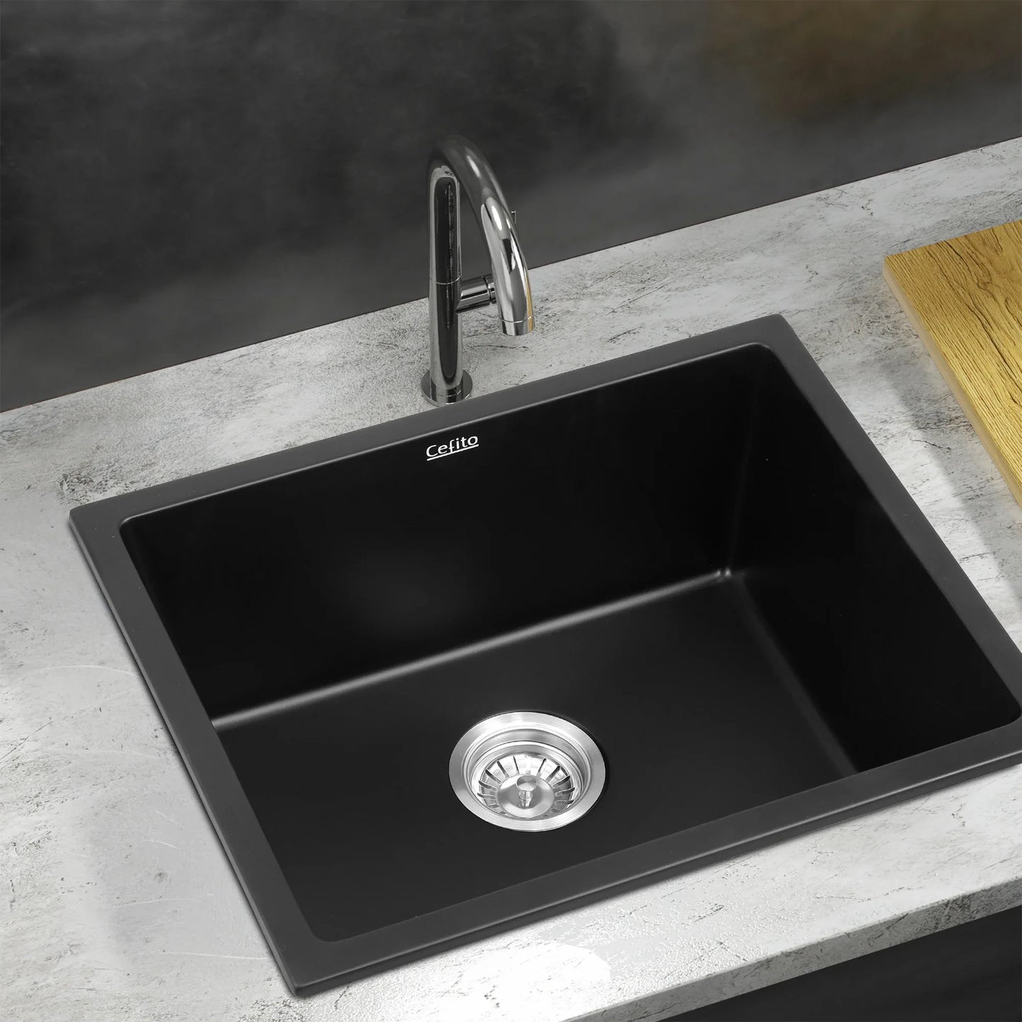 Cefito Kitchen Sink 55x45cm Granite Stone Sink Single Bowl Black - Mekamart Australia