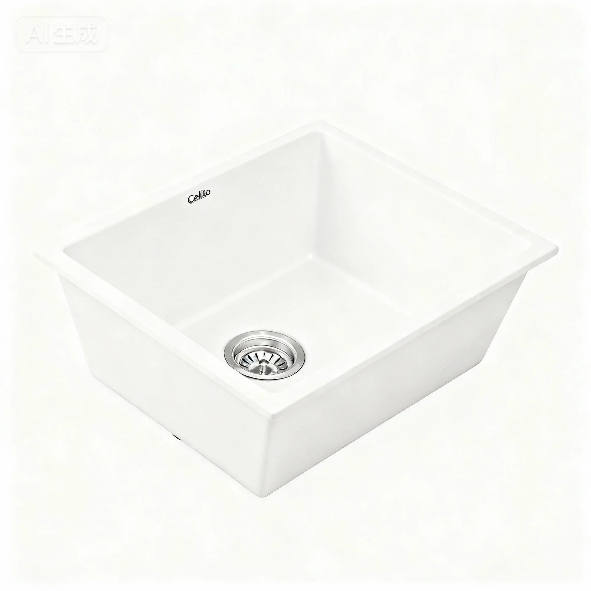 Cefito Kitchen Sink 55x45cm Granite Stone Sink Single Bowl White - Mekamart Australia