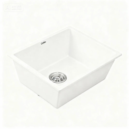 Cefito Kitchen Sink 55x45cm Granite Stone Sink Single Bowl White - Mekamart Australia