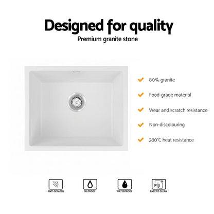 Cefito Kitchen Sink 55x45cm Granite Stone Sink Single Bowl White - Mekamart Australia
