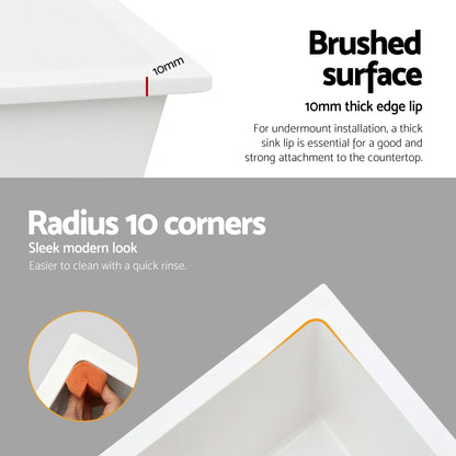 Cefito Kitchen Sink 55x45cm Granite Stone Sink Single Bowl White - Mekamart Australia