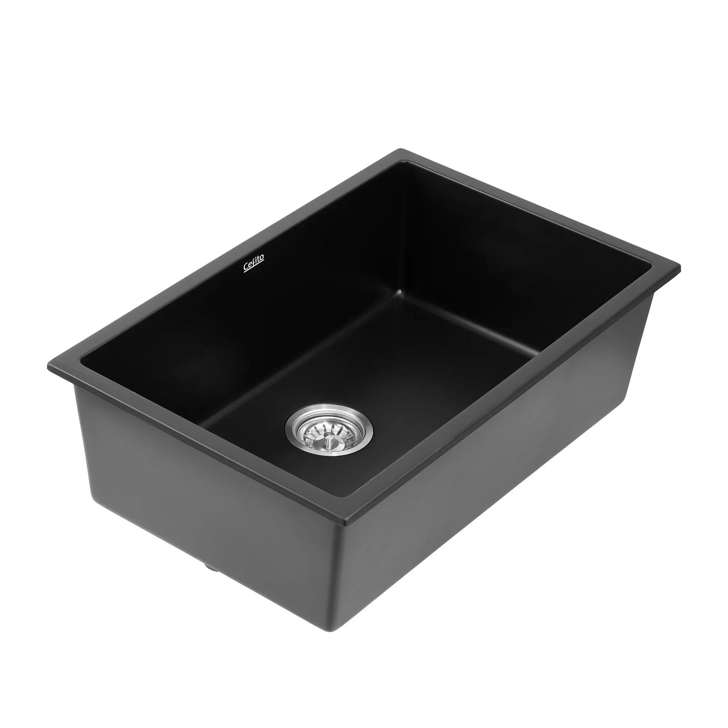 Cefito Kitchen Sink 70x45cm Granite Stone Sink Single Bowl Black - Mekamart Australia