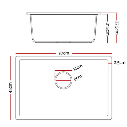 Cefito Kitchen Sink 70x45cm Granite Stone Sink Single Bowl Black - Mekamart Australia
