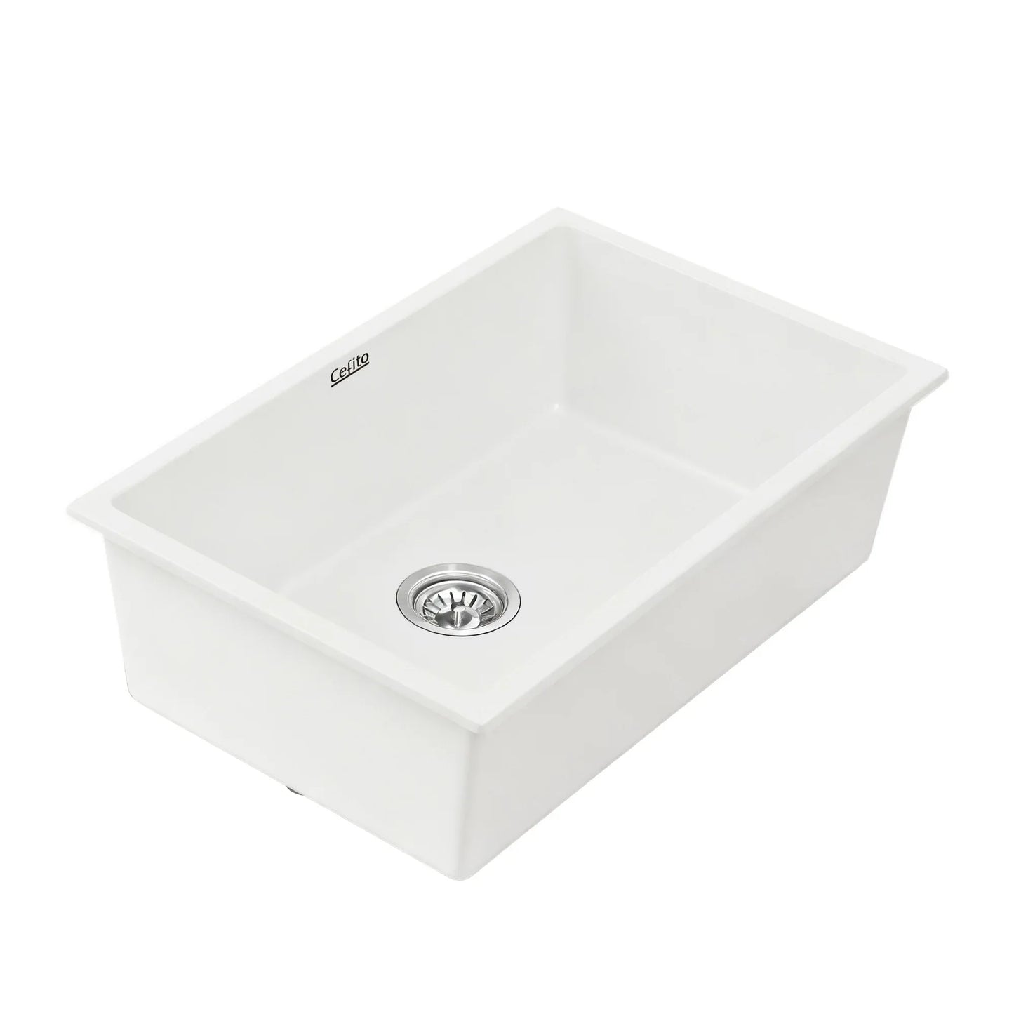 Cefito Kitchen Sink 70x45cm Granite Stone Sink Single Bowl White - Mekamart Australia