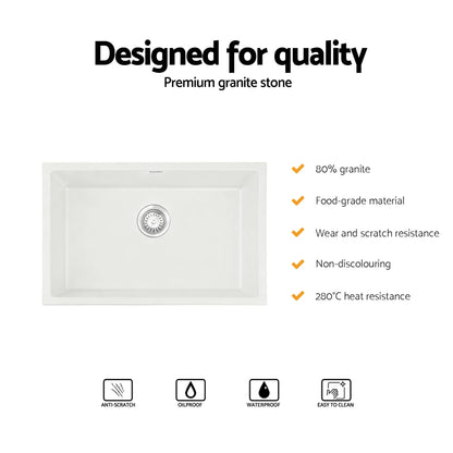 Cefito Kitchen Sink 70x45cm Granite Stone Sink Single Bowl White - Mekamart Australia