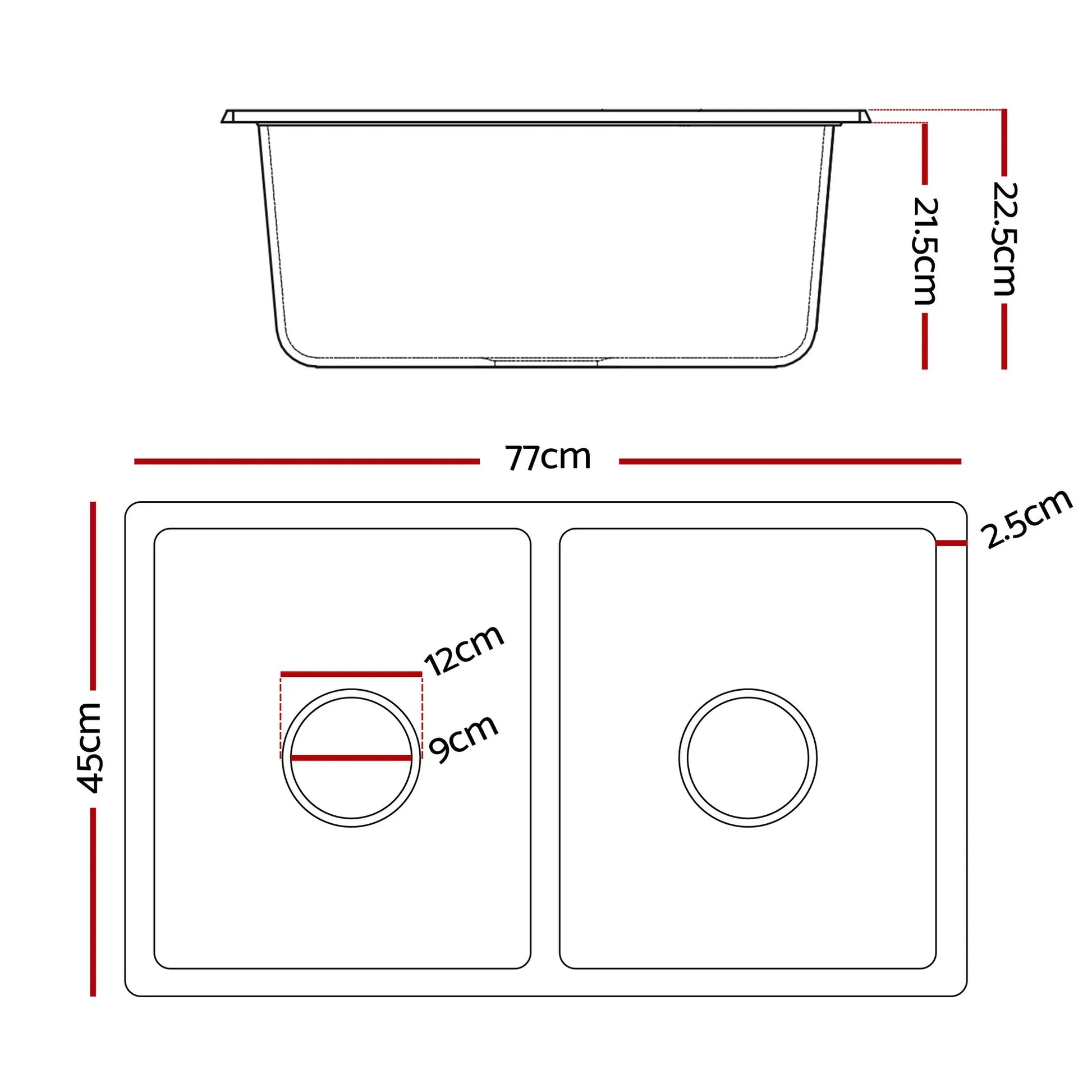 Cefito Kitchen Sink 77x45cm Granite Stone Sink Double Bowl White - Mekamart Australia