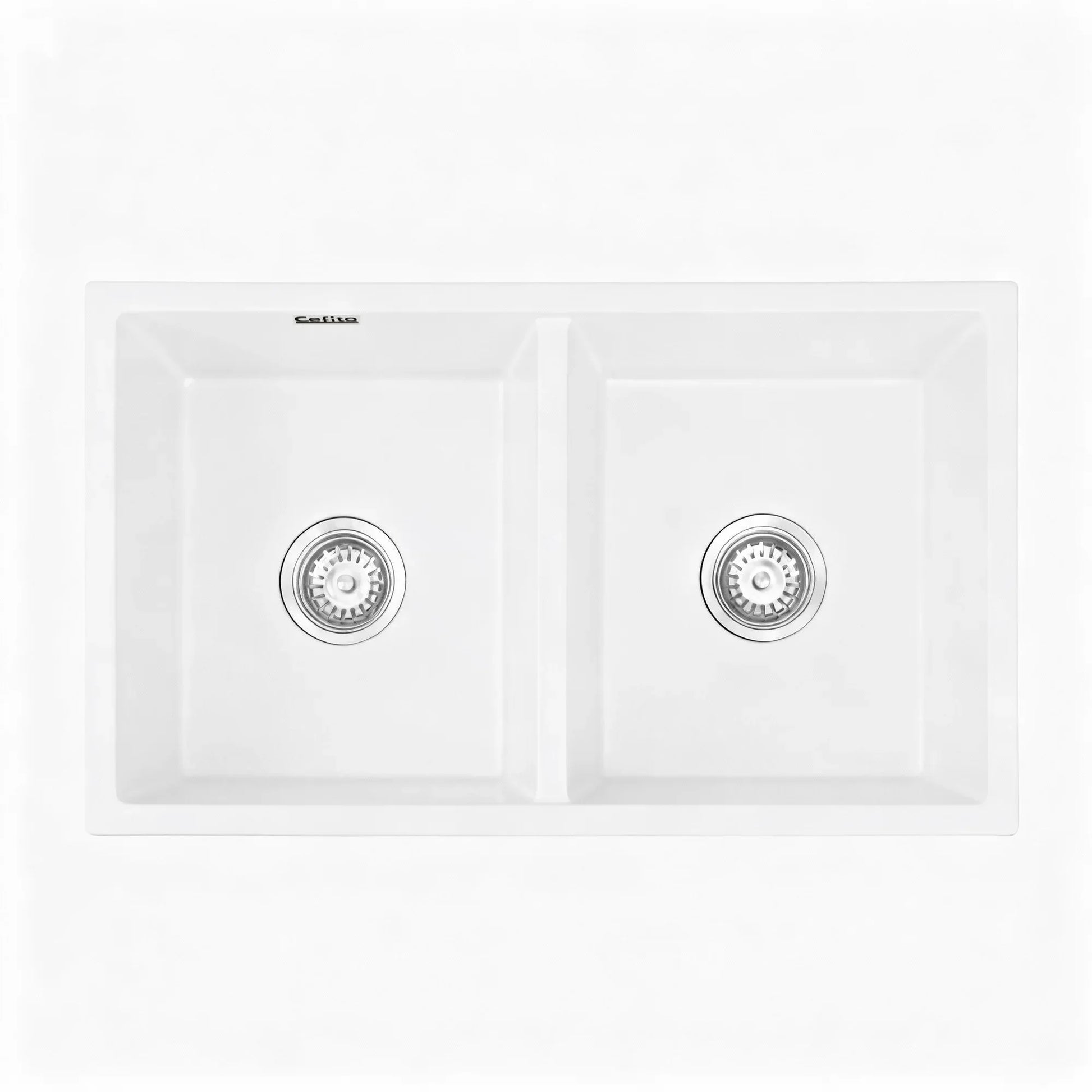 Cefito Kitchen Sink 77x45cm Granite Stone Sink Double Bowl White - Mekamart Australia