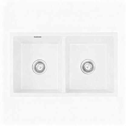 Cefito Kitchen Sink 77x45cm Granite Stone Sink Double Bowl White - Mekamart Australia