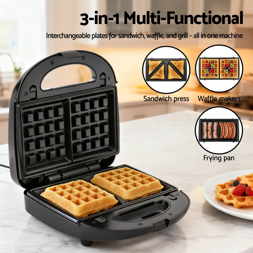 Devanti 3-in-1 Sandwich Press Waffle Maker Panini Press Grill 850W - Mekamart Australia
