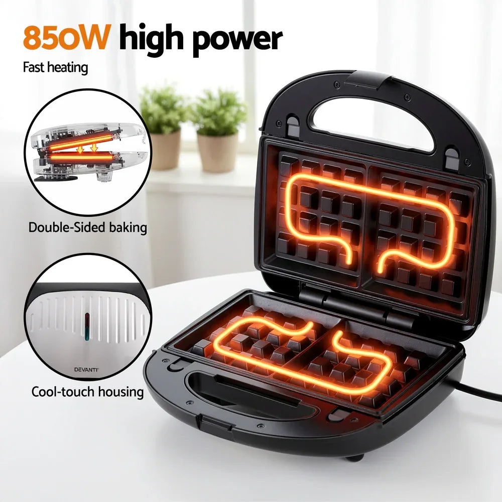 Devanti 3-in-1 Sandwich Press Waffle Maker Panini Press Grill 850W - Mekamart Australia