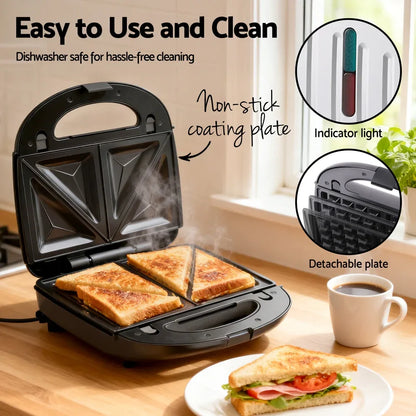 Devanti 3-in-1 Sandwich Press Waffle Maker Panini Press Grill 850W - Mekamart Australia