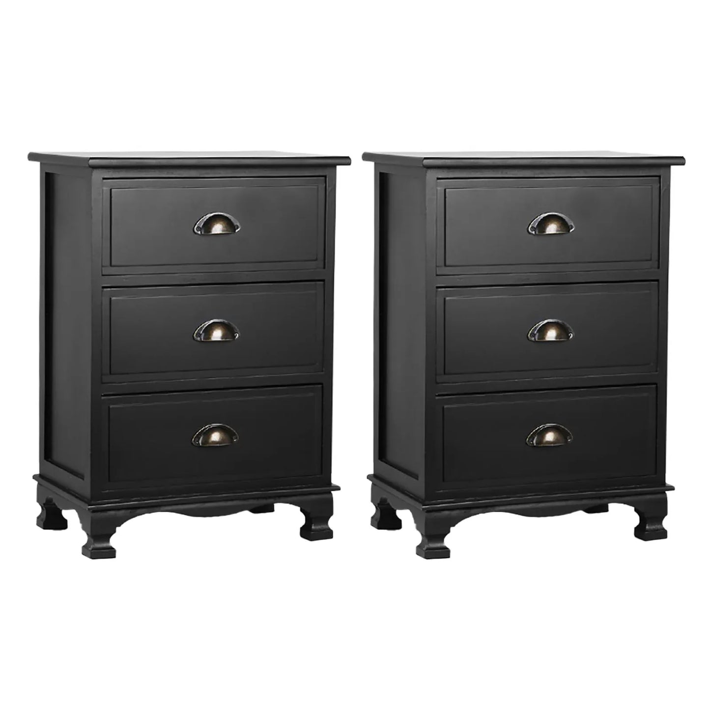 Artiss 2x Bedside Table 3 Drawers Vintage - THYME Black - Mekamart Australia