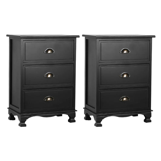 Artiss 2x Bedside Table 3 Drawers Vintage - THYME Black - Mekamart Australia