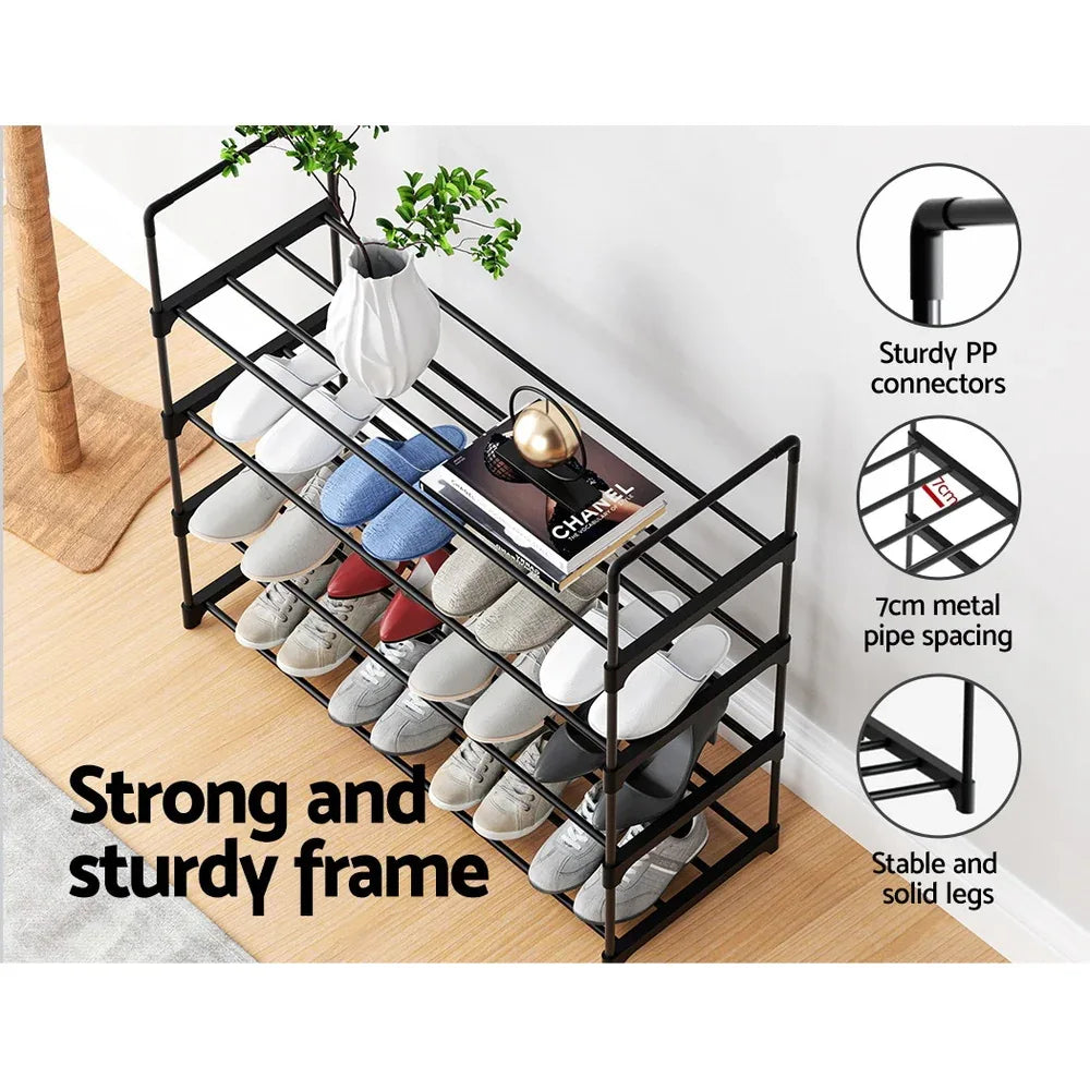Artiss Shoe Rack 4-tier 16 Pairs Stackable Black