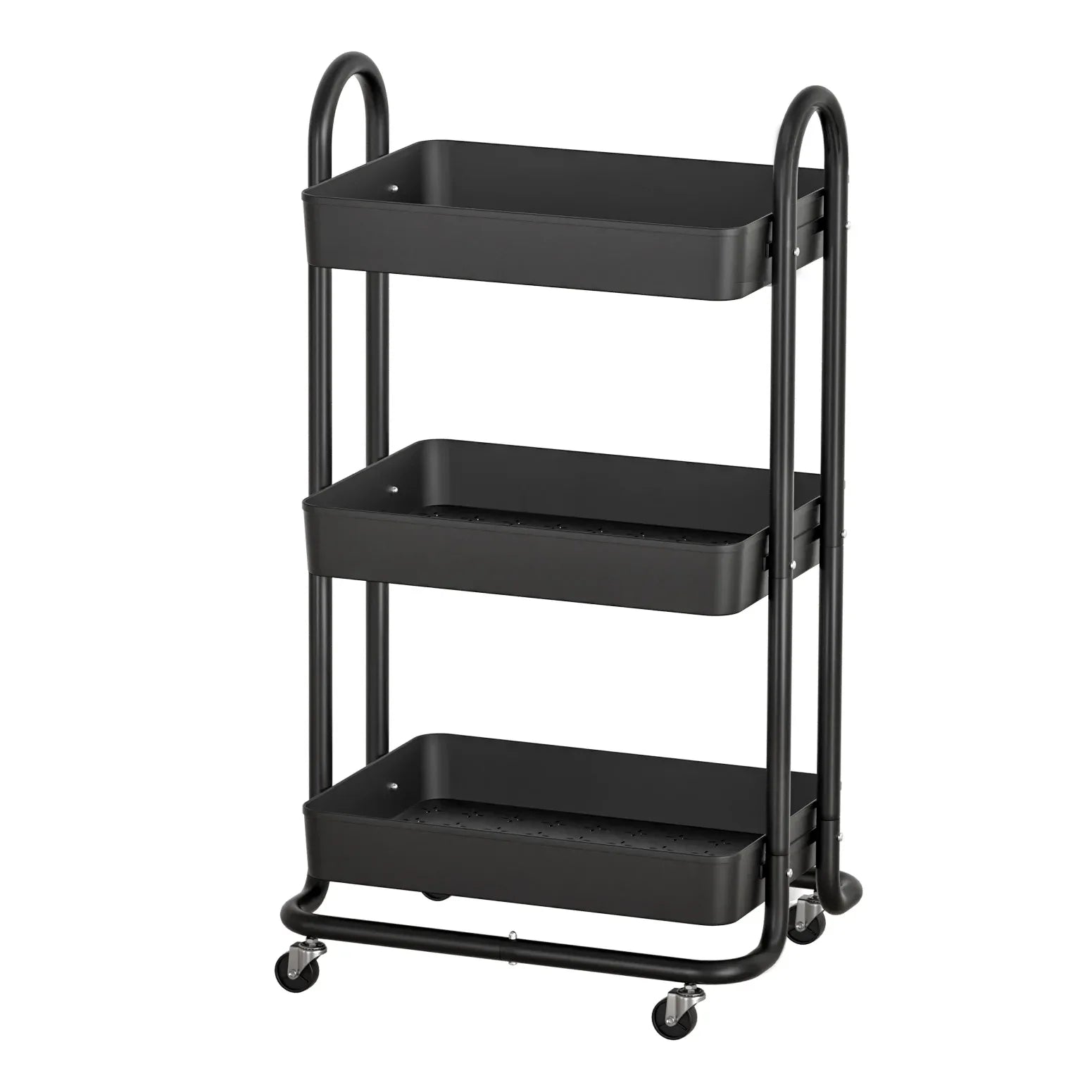 Artiss Storage Trolley Kitchen Cart 3 Tiers Rack Shelf Organiser Wheels Black - Mekamart Australia