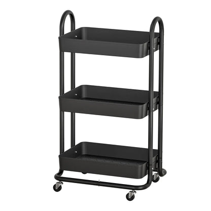 Artiss Storage Trolley Kitchen Cart 3 Tiers Rack Shelf Organiser Wheels Black - Mekamart Australia