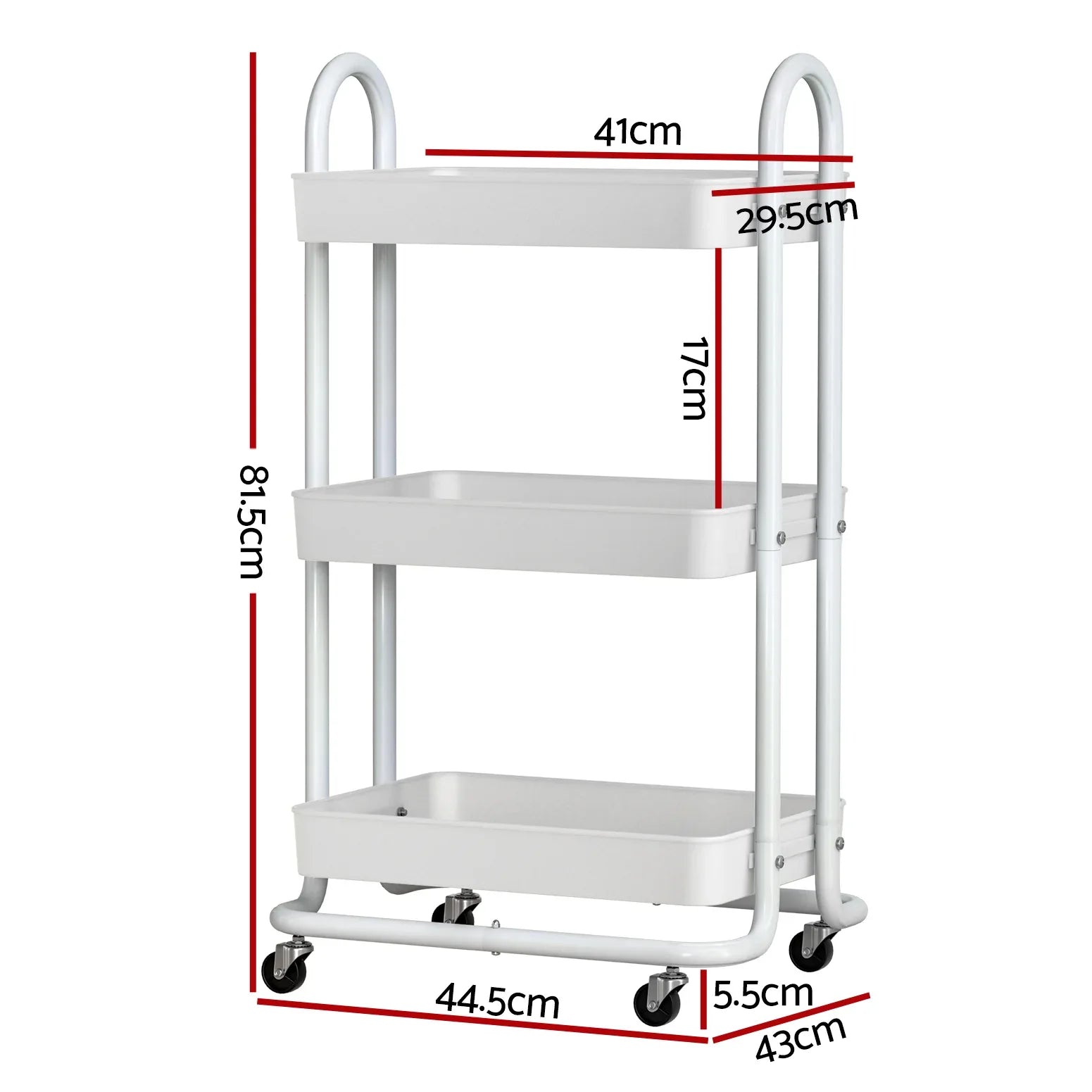 Artiss Storage Trolley Kitchen Cart 3 Tiers Rack Shelf Organiser Wheels White - Mekamart Australia