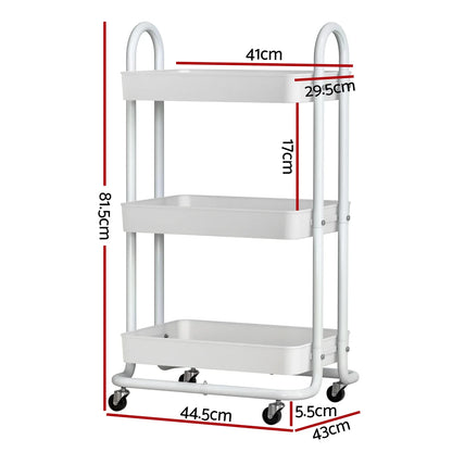 Artiss Storage Trolley Kitchen Cart 3 Tiers Rack Shelf Organiser Wheels White - Mekamart Australia