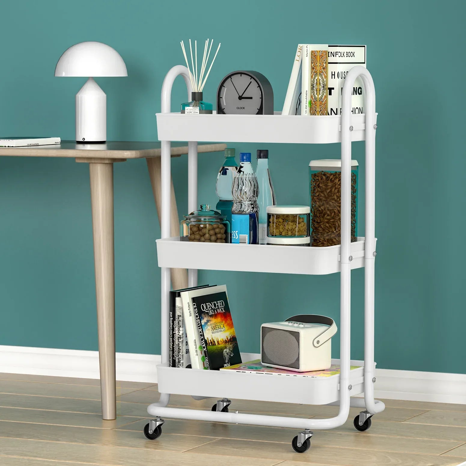 Artiss Storage Trolley Kitchen Cart 3 Tiers Rack Shelf Organiser Wheels White - Mekamart Australia