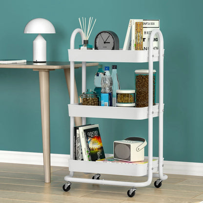 Artiss Storage Trolley Kitchen Cart 3 Tiers Rack Shelf Organiser Wheels White - Mekamart Australia