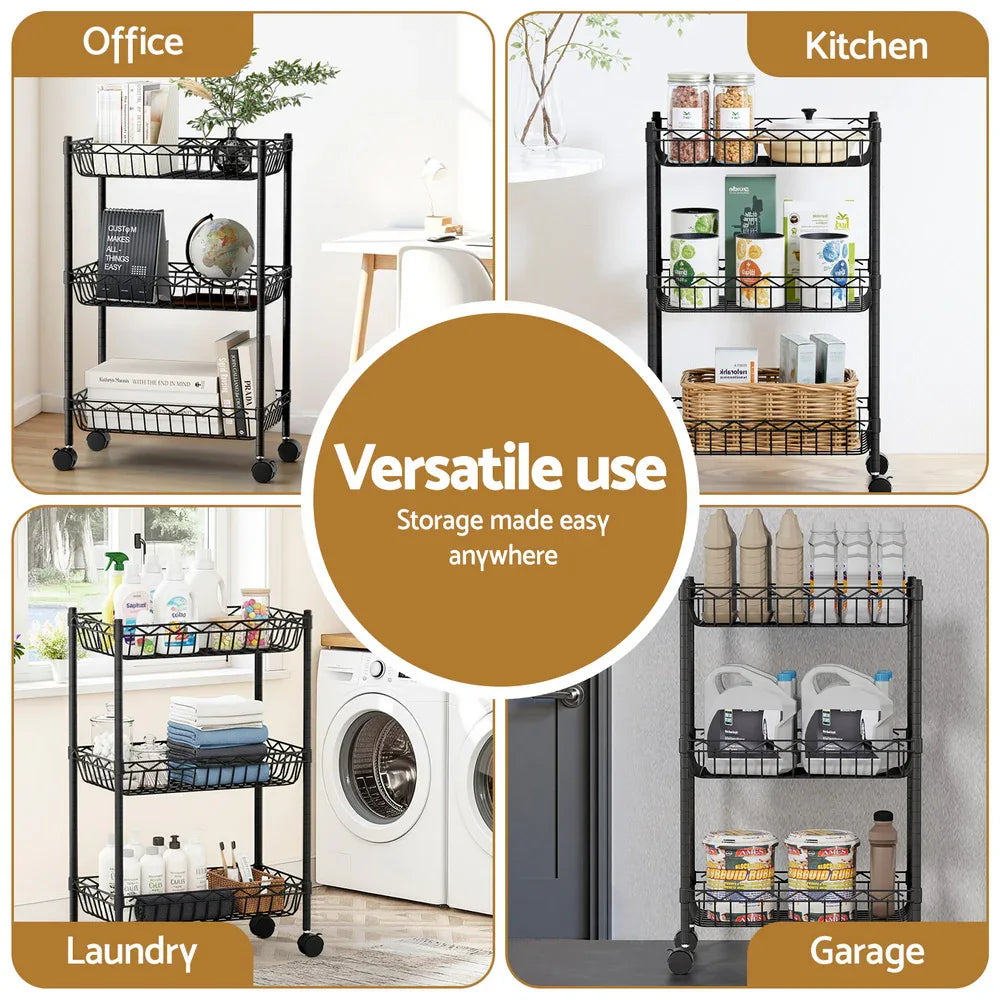 Artiss 3-Tier Shelving Unit Adjustable Garage Storage Kitchen Rack With Wheels - Mekamart Australia