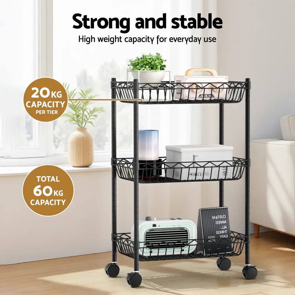 Artiss 3-Tier Shelving Unit Adjustable Garage Storage Kitchen Rack With Wheels - Mekamart Australia