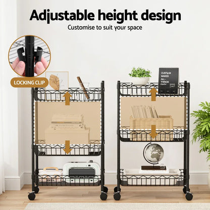 Artiss 3-Tier Shelving Unit Adjustable Garage Storage Kitchen Rack With Wheels - Mekamart Australia