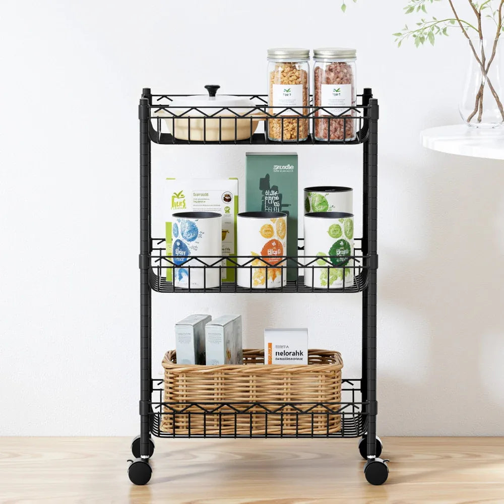 Artiss 3-Tier Shelving Unit Adjustable Garage Storage Kitchen Rack With Wheels - Mekamart Australia