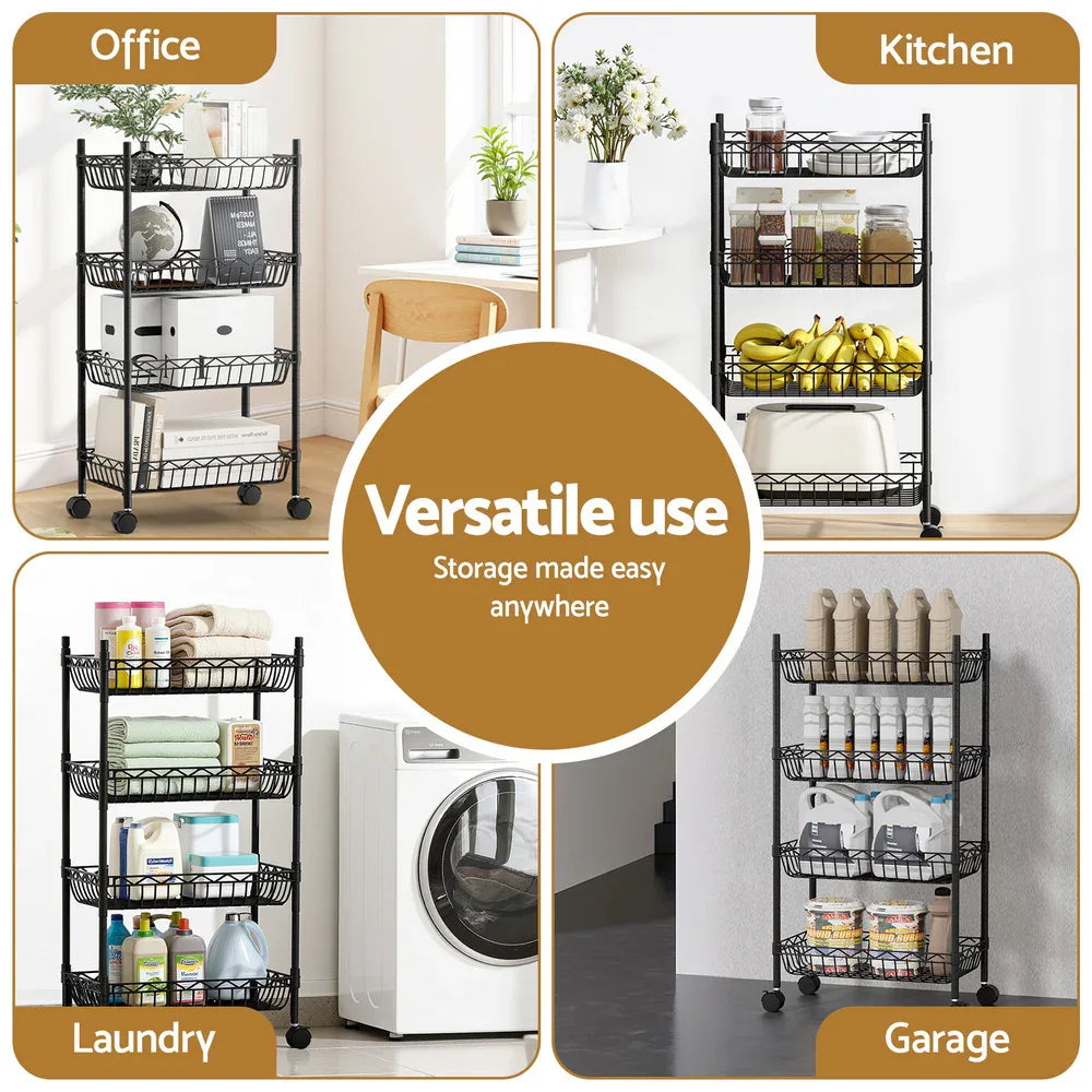 Artiss 4-Tier Shelving Unit Adjustable Garage Storage Kitchen Rack With Wheels - Mekamart Australia