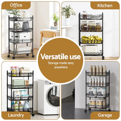Artiss 4-Tier Shelving Unit Adjustable Garage Storage Kitchen Rack With Wheels - Mekamart Australia