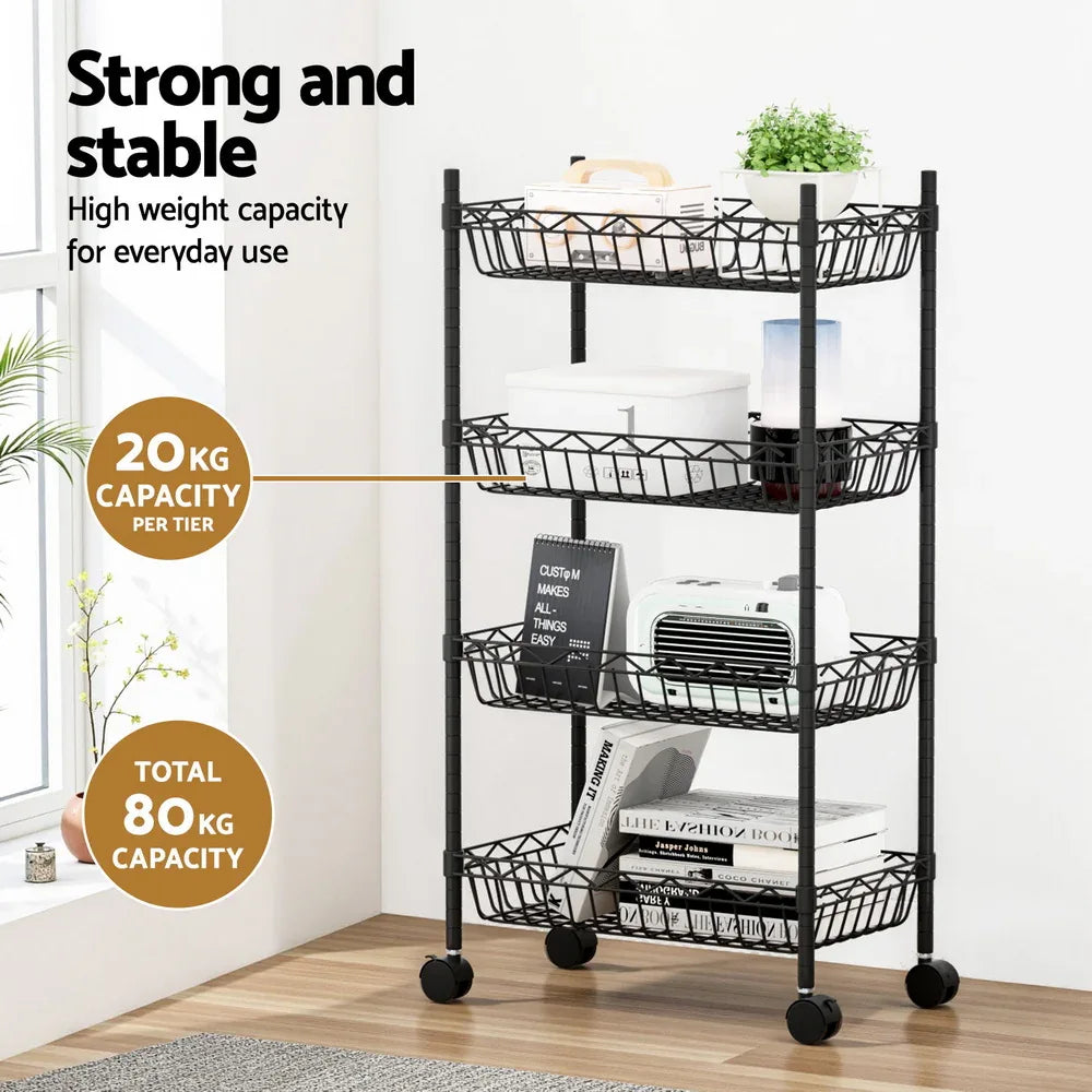 Artiss 4-Tier Shelving Unit Adjustable Garage Storage Kitchen Rack With Wheels - Mekamart Australia