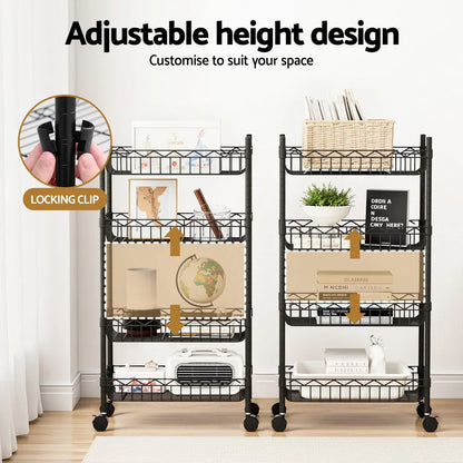 Artiss 4-Tier Shelving Unit Adjustable Garage Storage Kitchen Rack With Wheels - Mekamart Australia