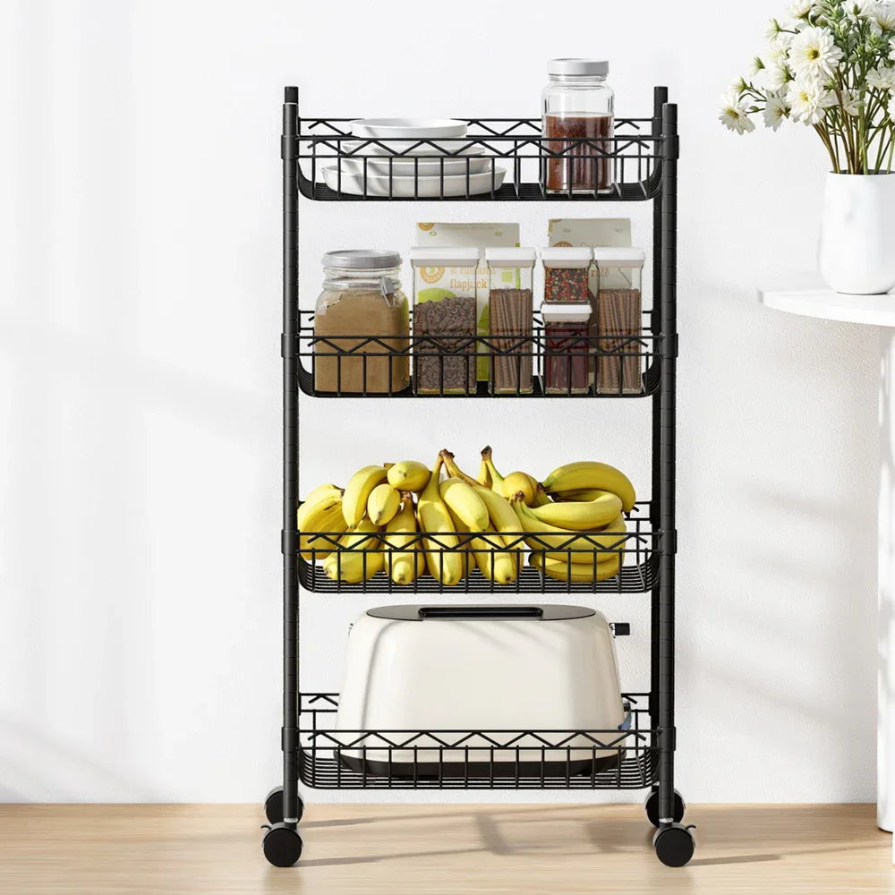 Artiss 4-Tier Shelving Unit Adjustable Garage Storage Kitchen Rack With Wheels - Mekamart Australia