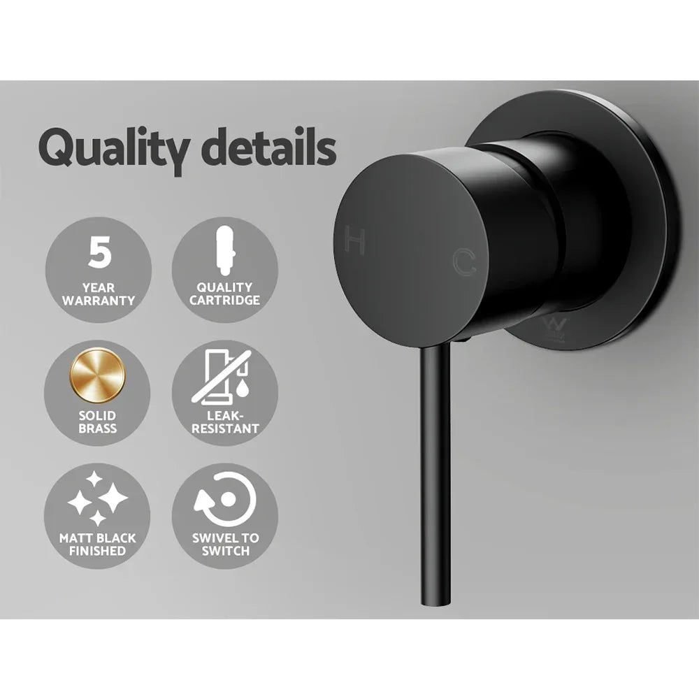 Cefito Basin Mixer Wall Tap Round Brass Faucet Shower Bathtub Black - Mekamart Australia