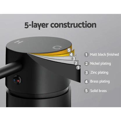 Cefito Basin Mixer Wall Tap Round Brass Faucet Shower Bathtub Black - Mekamart Australia