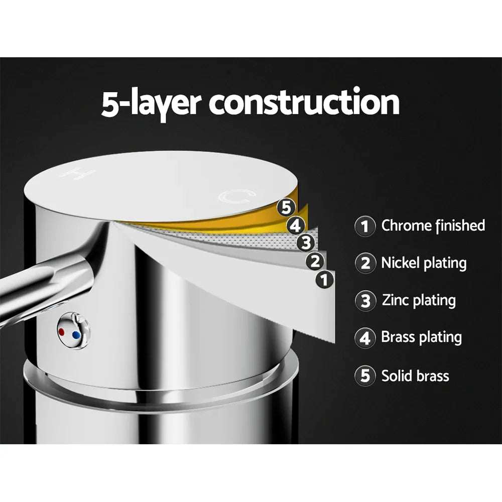 Cefito Basin Mixer Wall Tap Round Brass Faucet Shower Bathtub Chrome - Mekamart Australia