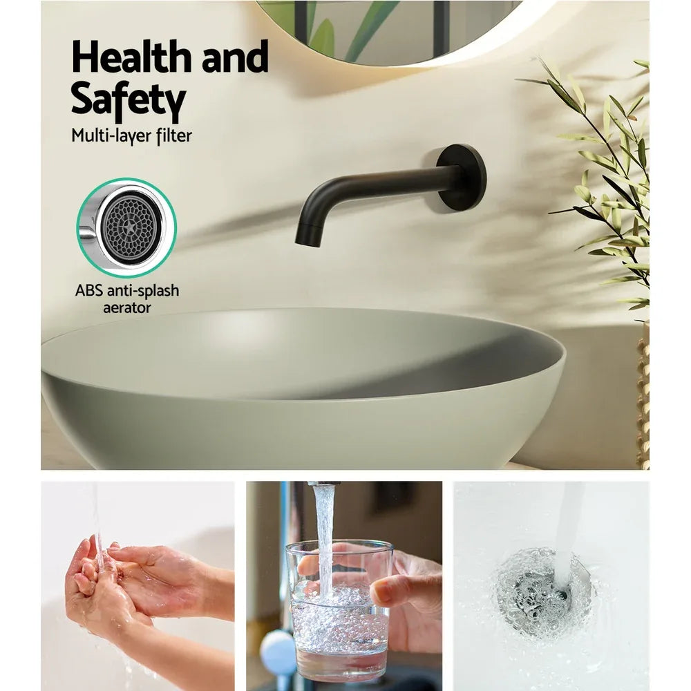 Cefito Bathroom Mixer Spout Wall Bath Tap Round Shower Bathtub Black - Mekamart Australia