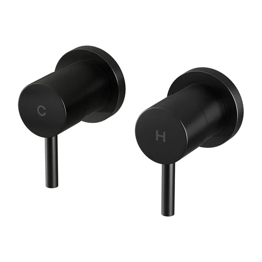 Cefito Basin Twin Tap Wall Round Brass Faucet Shower Bathtub Black - Mekamart Australia