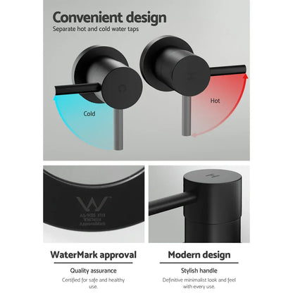 Cefito Basin Twin Tap Wall Round Brass Faucet Shower Bathtub Black - Mekamart Australia
